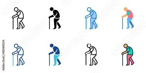 Elderly icons set multiple style collection. 
