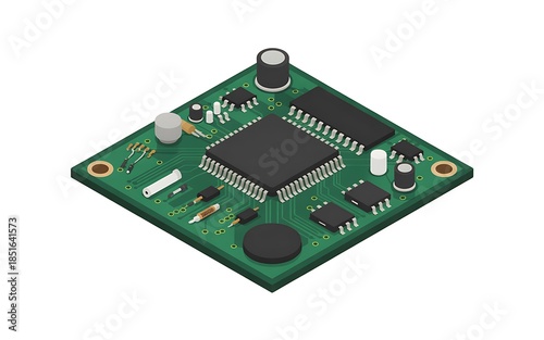 Green electronic circuit board with various components