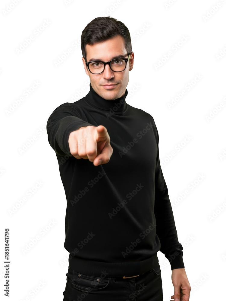 Fototapeta premium Man pointing directly at camera isolated on transparent background