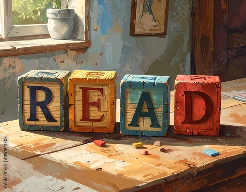 Wooden blocks spelling 