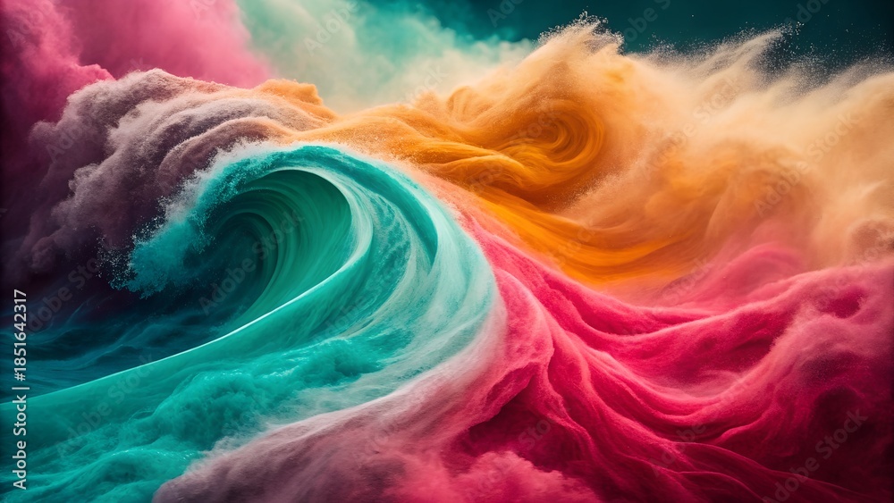 Fototapeta premium Vibrant colorful wave of swirling powder in motion