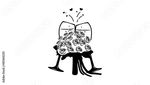 wedding clinking glasses ,black isolated silhouette