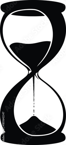 Black silhouette of an hourglass with sand flowing through on a white background time measurement