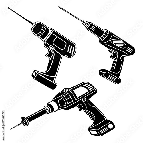 Three different types of electric drills