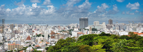 Konstfotografi Panoramic view of the city of Naha from the Shuri castle (Shurijo) ruins, Naha,