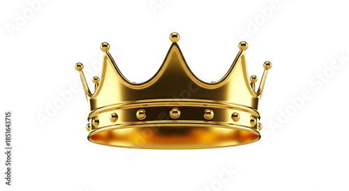 Golden crown with decorative rivets on transparent background