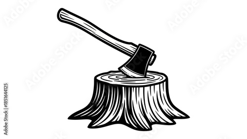 Axe Stuck in a Tree Stump Illustration.
