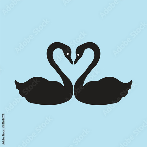 image of two swans silhouette illustration of a swan is a large waterfowl from the anatiade family, known for its heavy body, long curved neck, usually white or black feathers and strong, webbed beak 