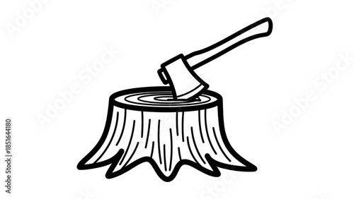Axe stuck in a tree stump illustration.