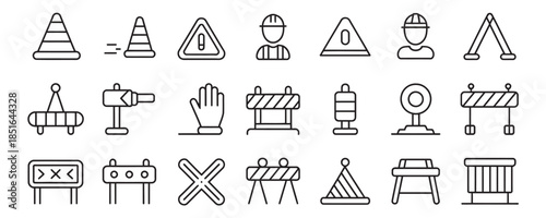 Construction site icons set for safety and roadwork signage
