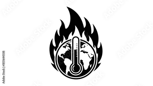 Global Warming Thermometer Planet Earth Fire Icon.