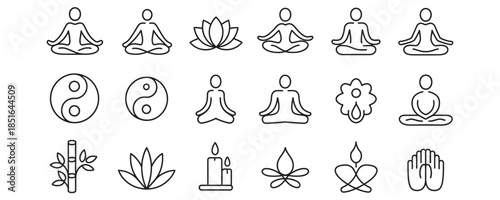 Minimalist yoga icons set for meditation and wellness