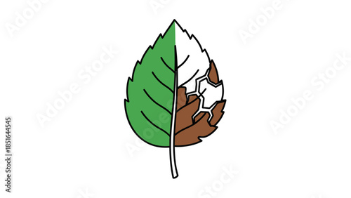 Illustration of a leaf showing signs of decay and disease.