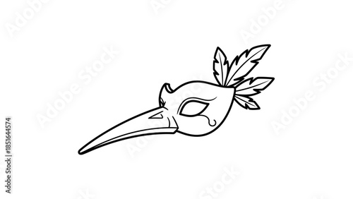 Hand drawn illustration of a Venetian plague doctor mask.