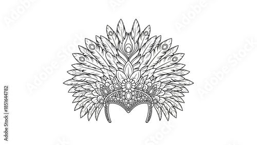 Intricate Feather Headdress Illustration Detailed Design.