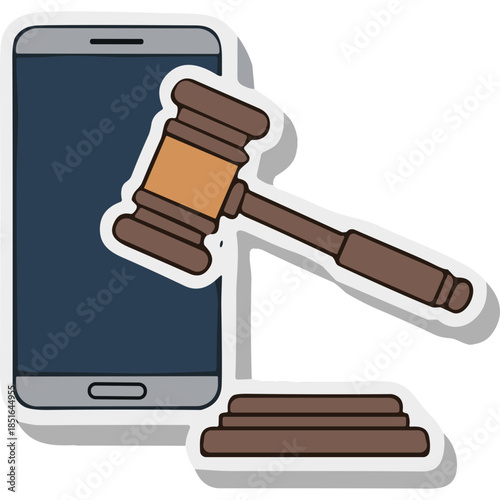 Smartphone with Gavel Icon - Online Auction and Legal Tech Concept