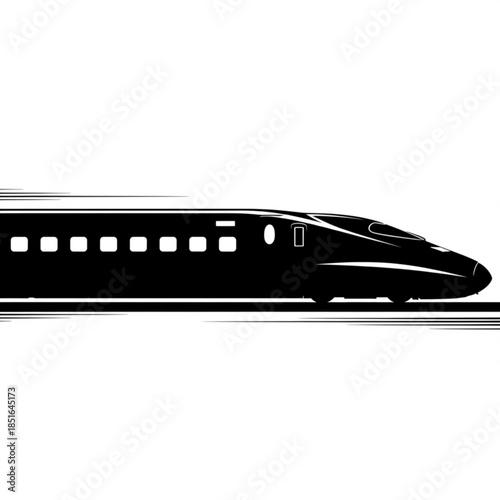 Black bullet train speeding on tracks with motion blur