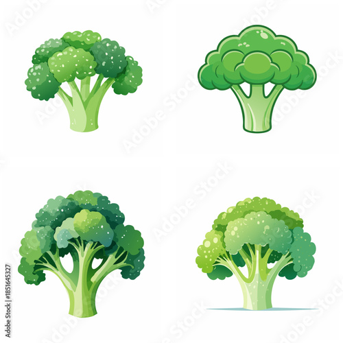 Broccoli illustrations in various styles showcasing healthy vegetable options for culinary and dietary content