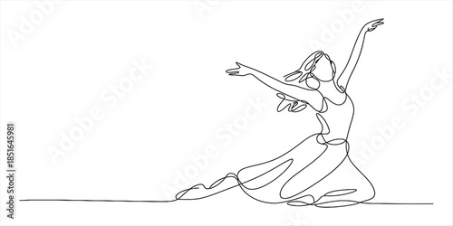 Elegant one line sketch of a female dancer performing a graceful ballet pose Vector, illustration