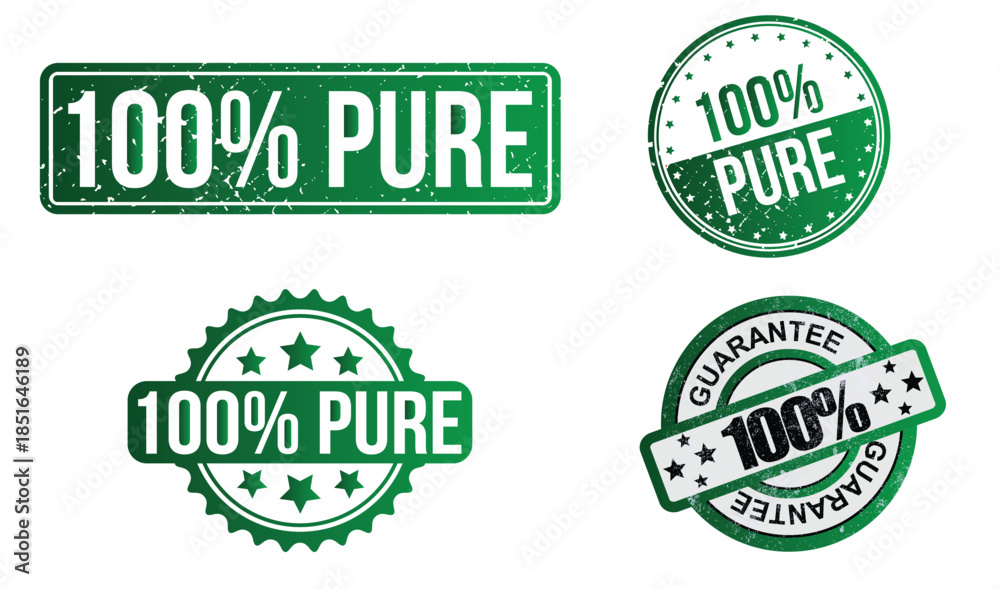 Obraz premium 100% Pure Stamp. Authenticity and Quality Rubber Stamp Design, Original Product, Organic and Premium Quality Badge, Verification and Trusted Label. Editable Vector Illustration