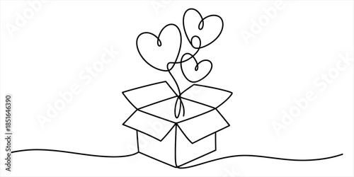 Minimalist single line art illustration representing a special gift or love package Vector, illustration