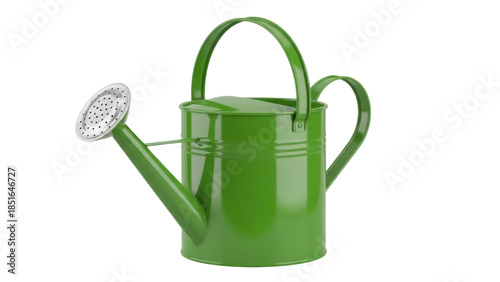 Green metal watering can isolated PNG, gardening equipment for watering plants and flowers on transparent background