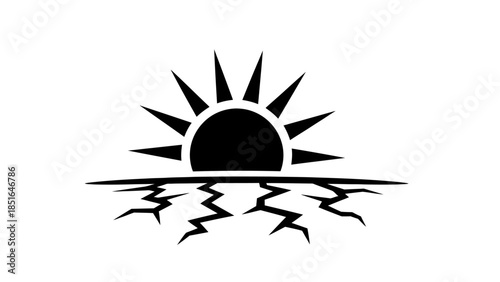 Stylized Sun Rising Over Cracked Earth Symbol.