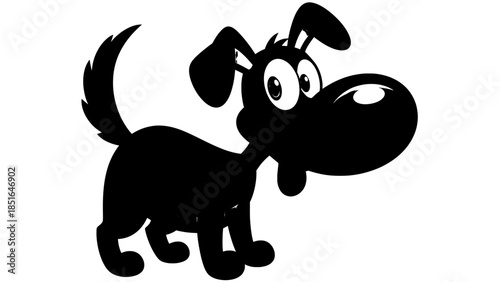 Funny black cartoon dog silhouette with big eyes and snout