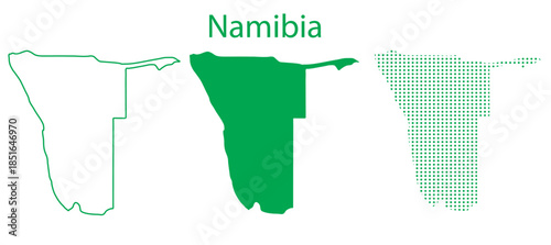 Namibia Map Vector Set, Southern Africa Outline Silhouette Dotted Green Shapes, Namibia Country Infographic Template, Editable EPS Namibia Geography