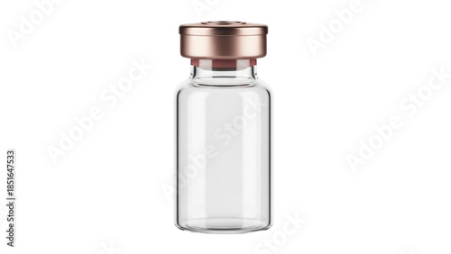 Fotografía Empty glass medicine vial with bronze cap isolated PNG, pharmaceutical container