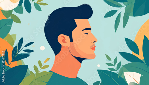 Profile of a stylized man with greenery