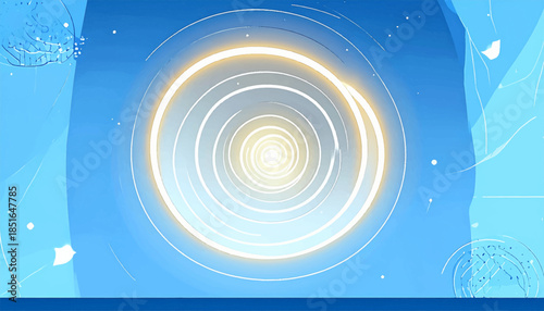 Luminous spiral in blue hues, resembling an abstract portal, with light emanating from its core