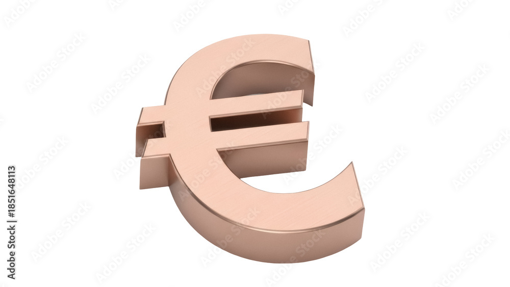 Fototapeta premium Rose gold euro symbol isolated PNG, currency sign for finance and business on transparent background European money icon for web design