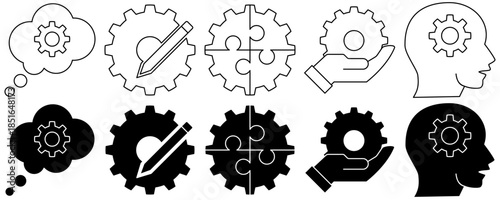 Gears and Thoughts A Collection of Problem-Solving, Idea Generation, and Innovation Process Vector Icons