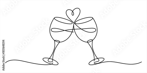 Two wine glasses clinking with a heart on top Vector, illustration