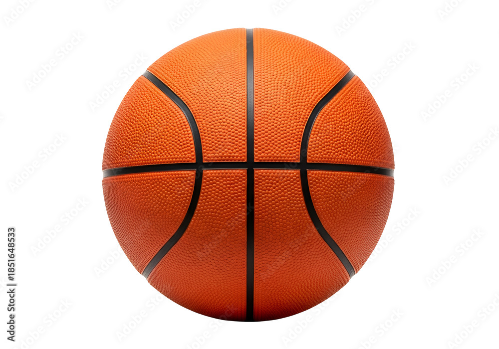 Fototapeta premium A close-up view of an orange basketball, displaying its textured surface and black seams, against a stark black background.