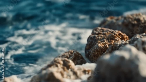Waves crashing over rocks creating a scenic coastal waterscape