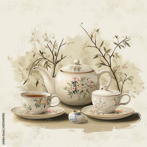 Minimal Watercolor Elegant Teapot Artwork 