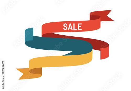 Vibrant graphic illustration of a dynamic ribbon banner design, perfect for advertising amazing promotional offers and limited-time sales with significant discounts