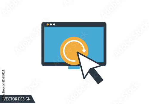 Computer screen with refresh icon and cursor, representing online sale, discount, promotion, and digital marketing strategy