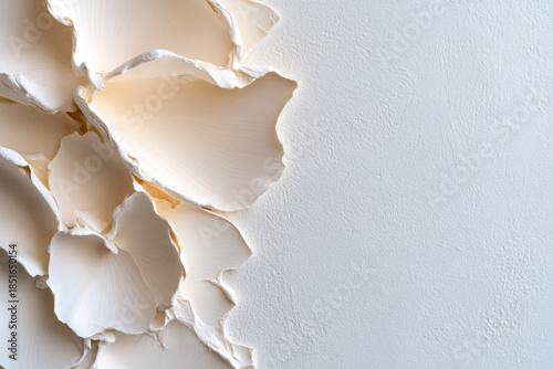 This image offers a delicate arrangement of white petal forms against a textured background, emphasizing elegance and minimalism in a serene visual experience.