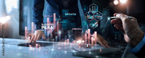 Tableau sur toile Businessman analyzing business target growth, Marketing, Financial growth plan for business strategy in future, Development plan  Business and vision for executive management and entrepreneur