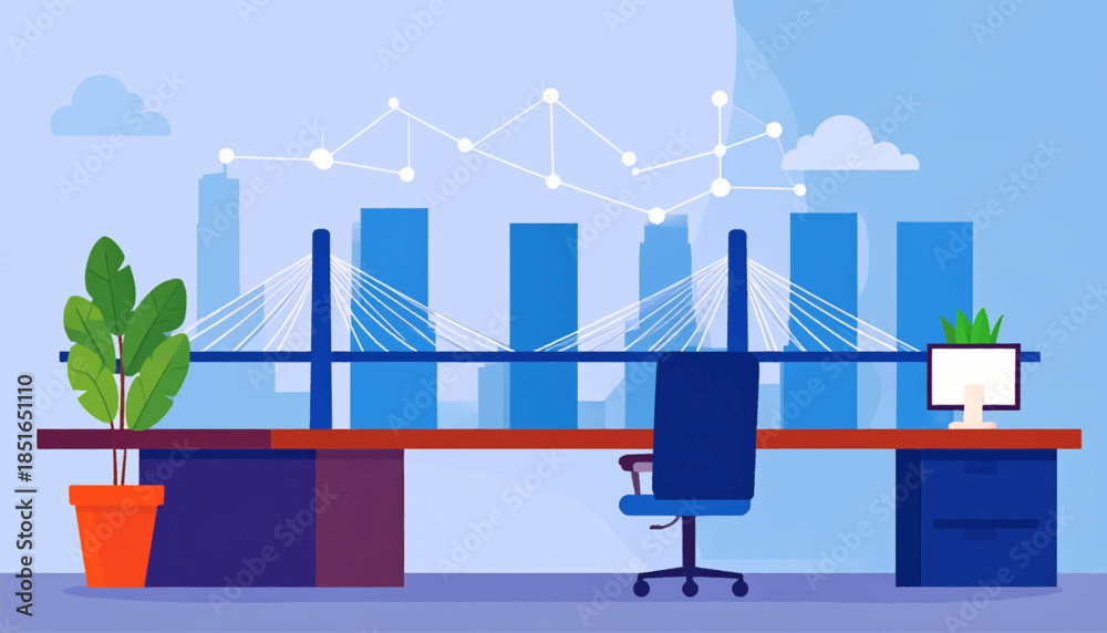 Naklejka premium Office scene with city view