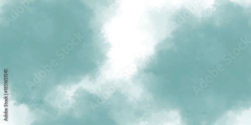 Fluffy white clouds float through a clear blue sky over a summer nature landscape under the bright atmosphere of a sunny day