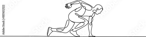 Athlete in starting position for a sprint, drawn with a single continuous line. Vector, illustration