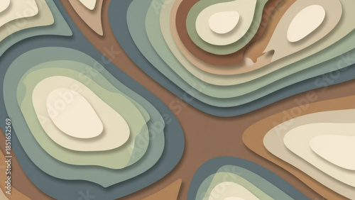 Abstract layered paper cutout design with earthy tones and organic shapes in a modern artistic