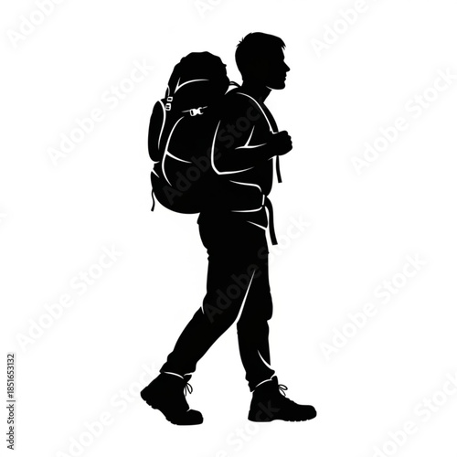 Silhouette of a man with a backpack walking