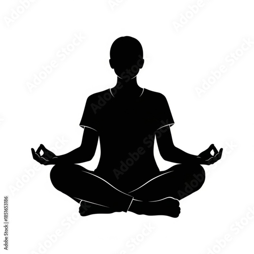 Black silhouette of a person meditating in lotus position in a peaceful and serene atmosphere with calmness