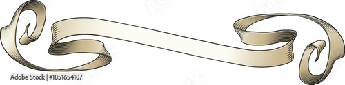 A scroll or banner ribbon paper parchment design element in a vintage woodcut etching style.