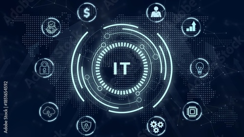 IT consultant presenting tag cloud about information technology. 3d illustration